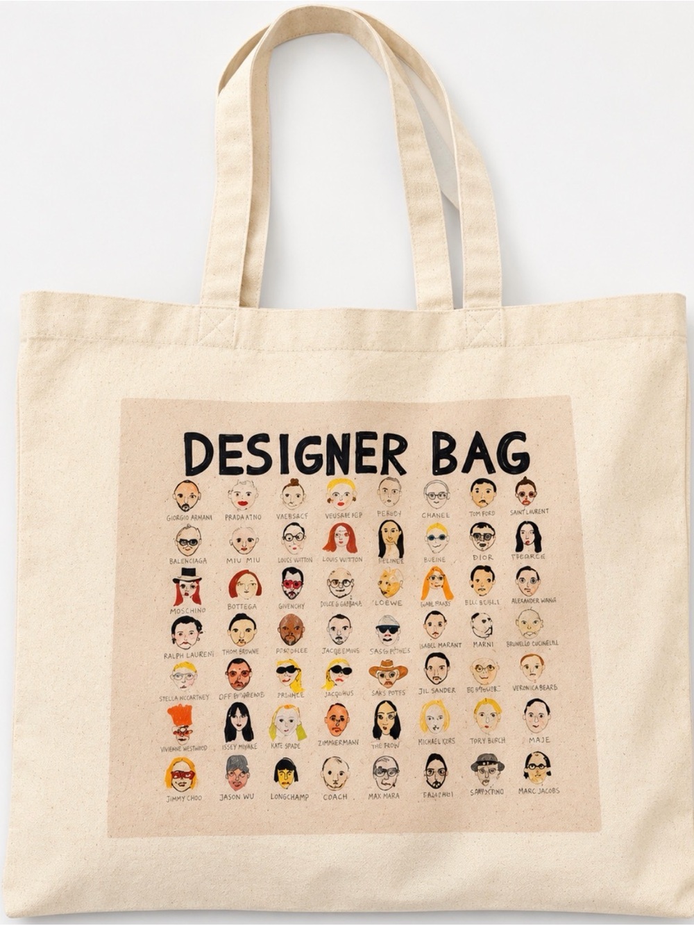 Designer Print Canvas Tote in Cream - Unbranded